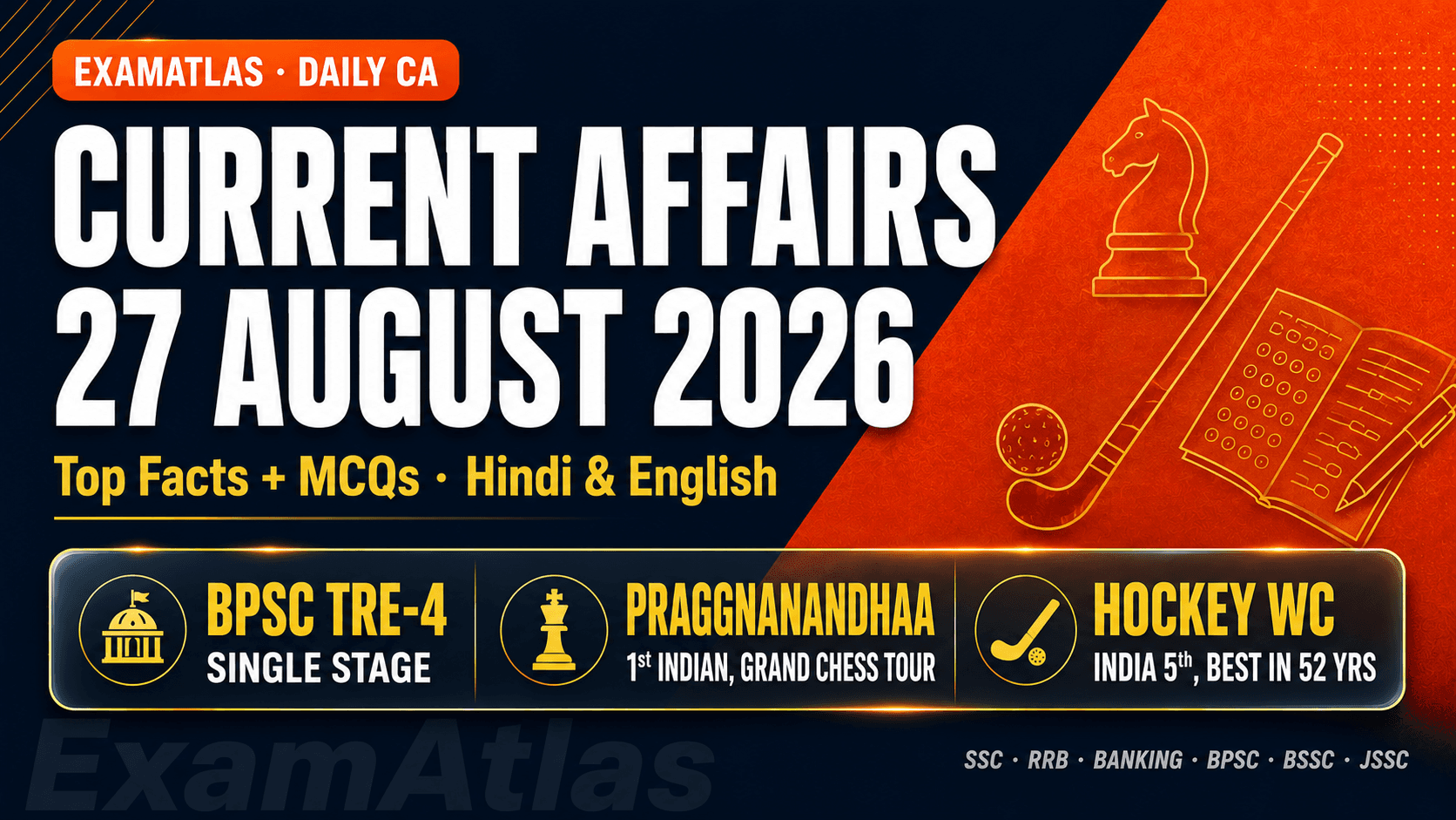 Current Affairs 27 August 2026: Top 20 Facts with Exam Tags and 15 MCQs
