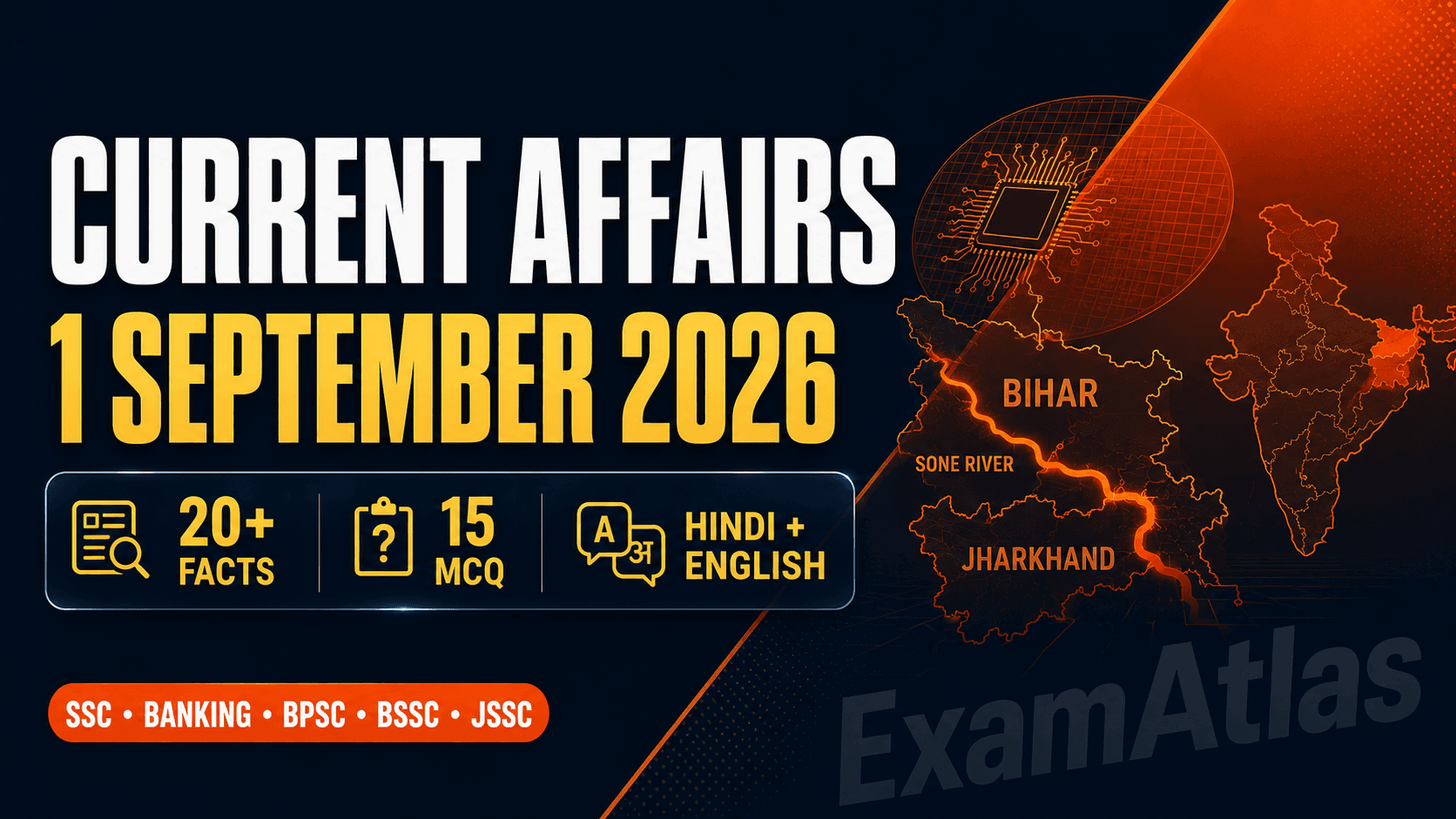 Current Affairs 1 September 2026: Top 20 Exam Facts with 15 MCQs
