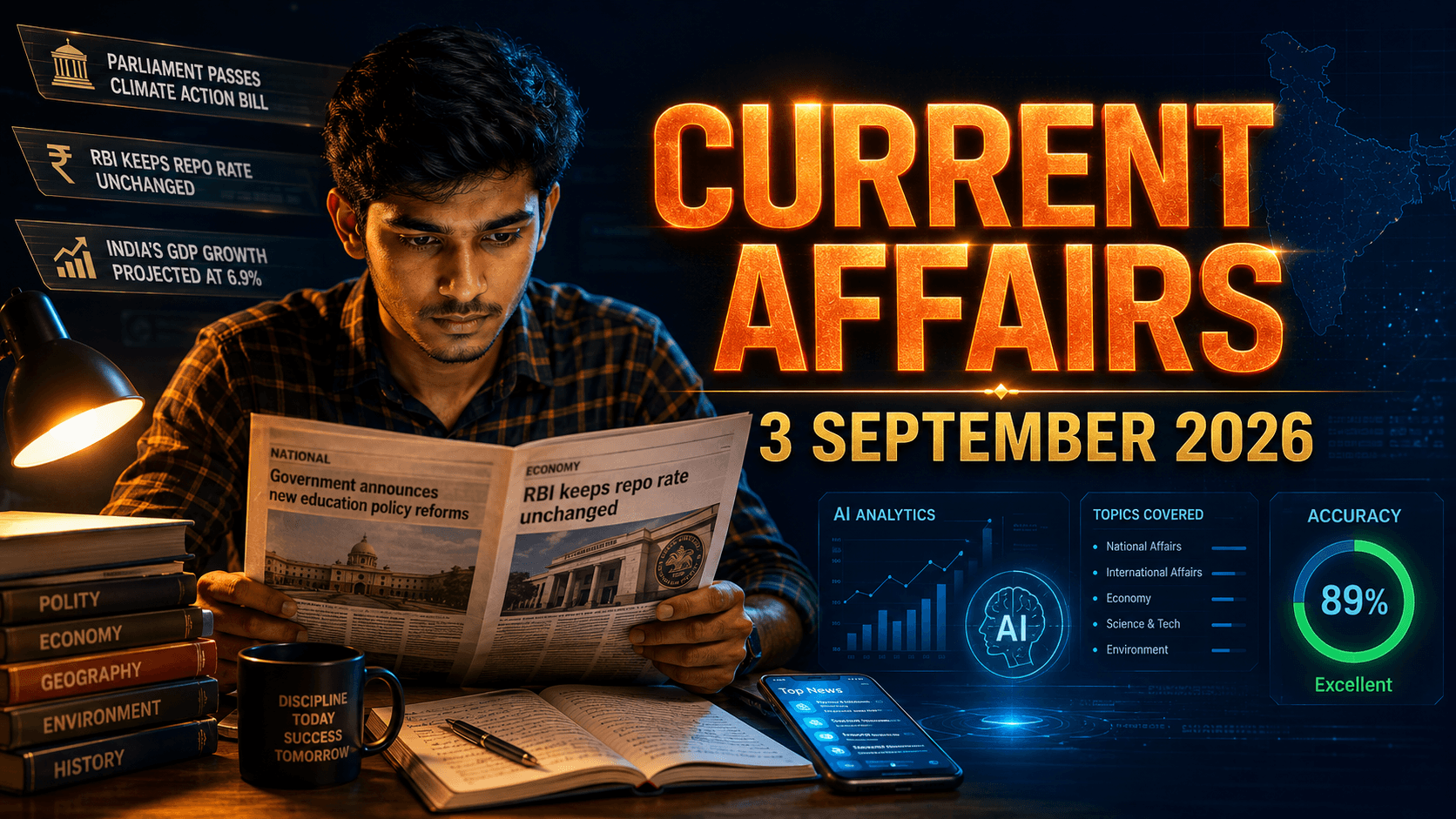 ExamAtlas daily current affairs 3 September 2026 with 20 exam-tagged facts in English and Hindi