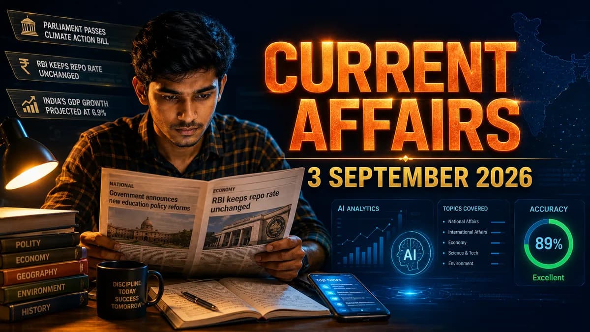 ExamAtlas daily current affairs 3 September 2026 with 20 exam-tagged facts in English and Hindi