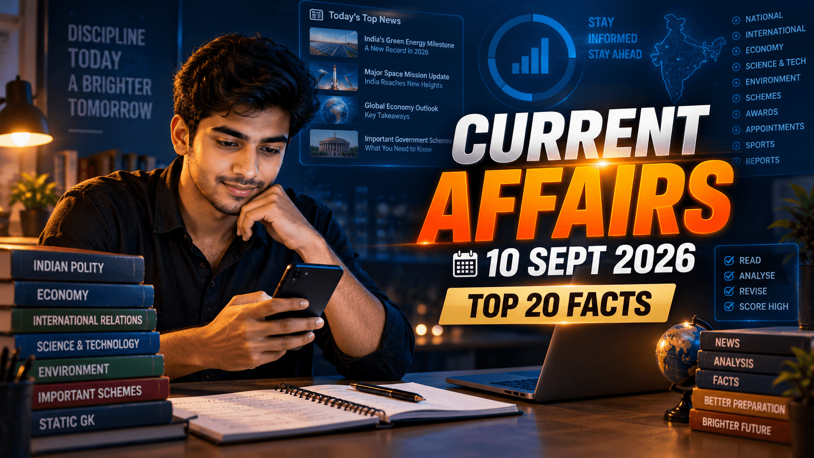 ExamAtlas Daily Current Affairs 10 September 2026 with top 20 exam facts for SSC, Railway, Banking and BPSC
